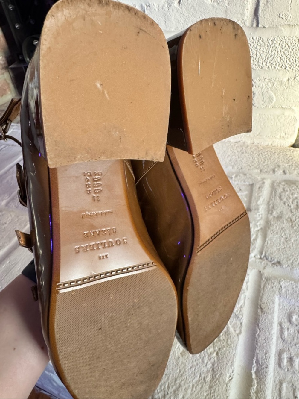 Sezane Brown Patent Triple-Strap Mary Jane Heels - Picture 3 of 3